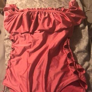 Coral off the shoulder Bathing Suit